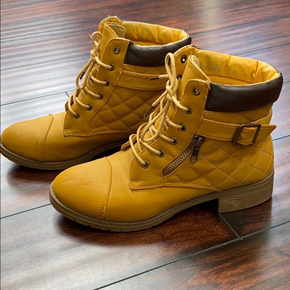 Brown/ orange combat boots